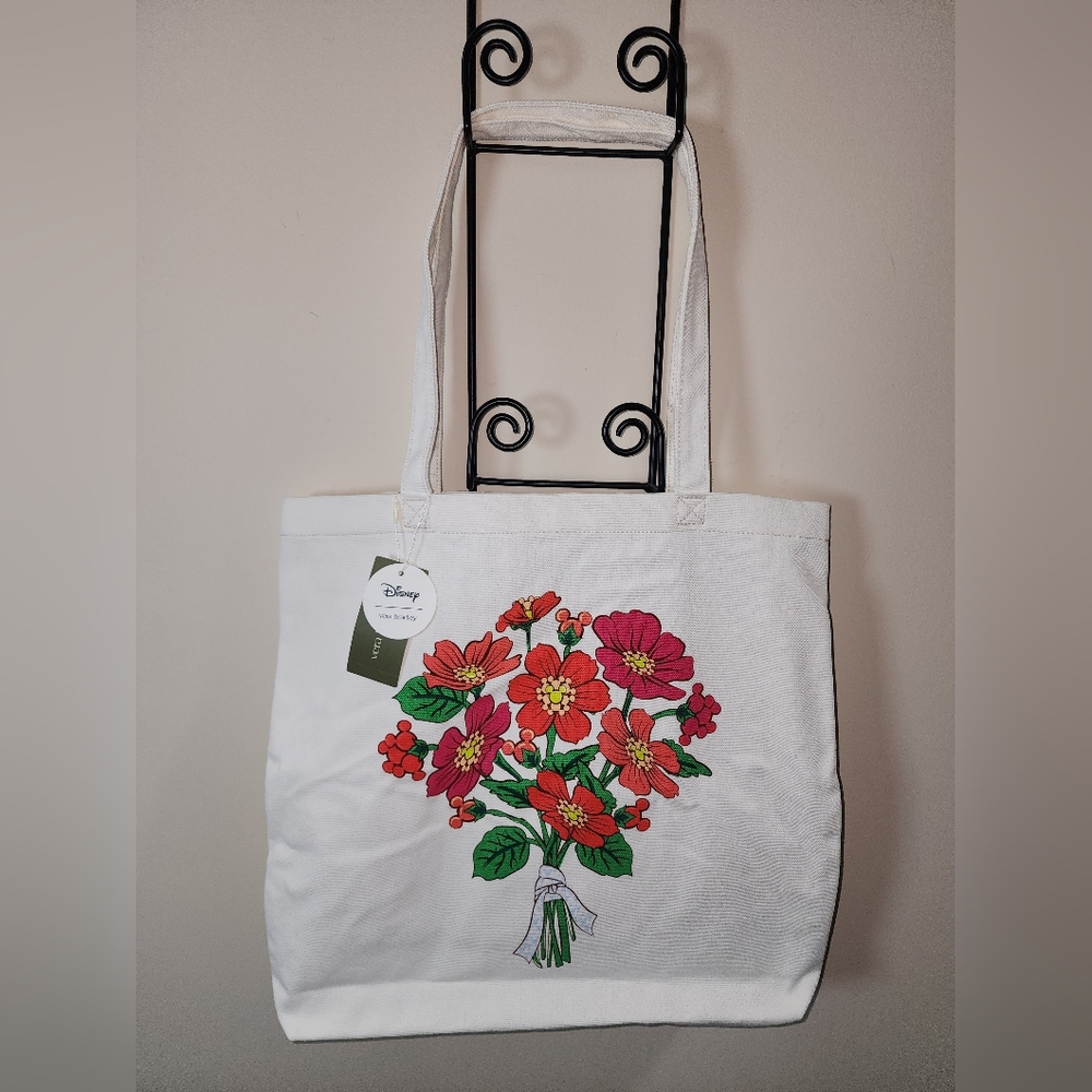 Vera Bradley Disney Mickey Meadow Bouquet Floral Canvas Woodlark Tote NWT